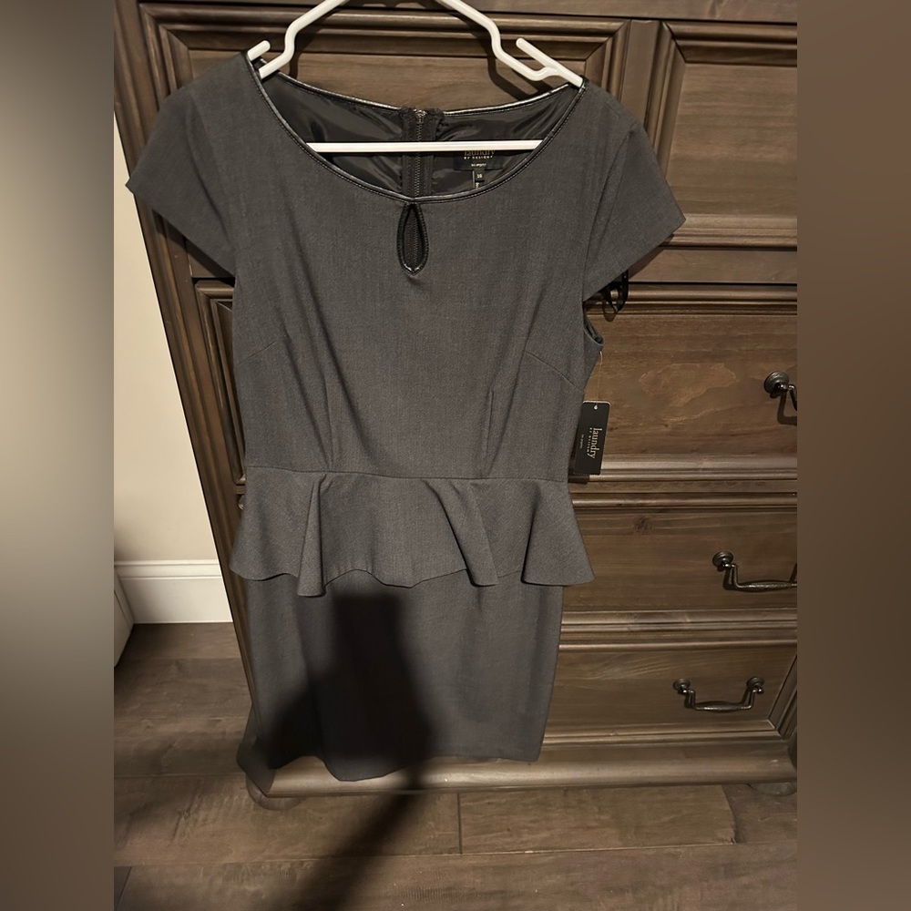 NWT Laundry by Design Peplum Dress with Faux Leather Trim on Neckline and Zipper